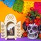 Dia De Los Muertos Ofrenda Shadow Box, Wooden Day of The Dead Shadow Box, Skull Papel Picado Day of The Dead Decorations, Altar Ofrenda Supplies, Remembrance Picture Frame Shadow Box (1 Piece)